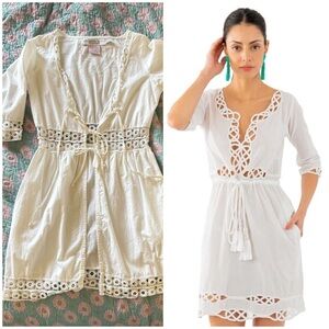 White embroidered cut-out tie top